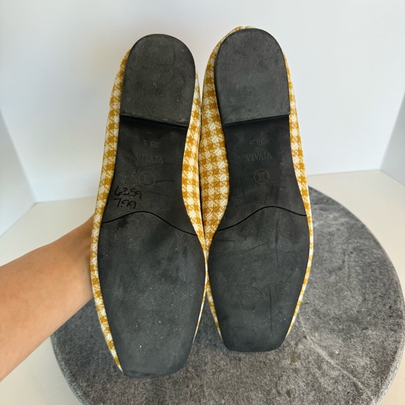 Vivaia Sylvia Yellow Square Toe Gingham Plaid Flats Loafers 38.5 - Picture 11 of 12